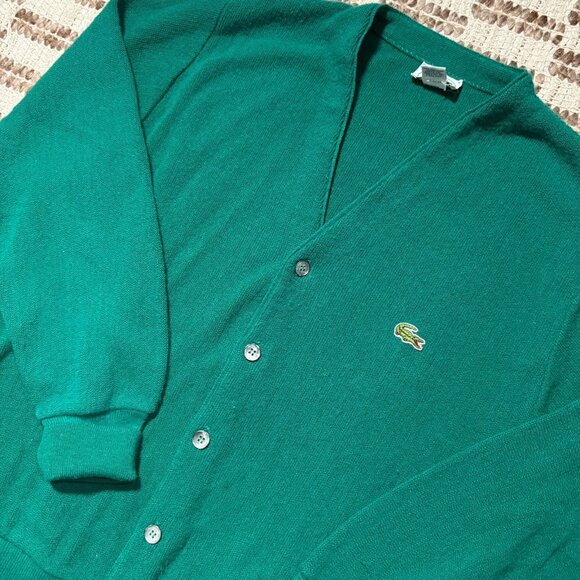 VTG 80s Lacoste Izod Acrylic Knit Cardigan made in USA Mens Medium Grandpa - Picture 4 of 7